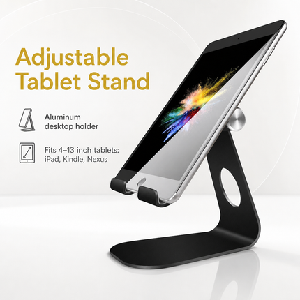 Support de Tablette Réglable en Aluminium – Dock de Bureau pour Tablettes 4 à 13 pouces – Compatible iPad, Kindle, Nexus – Design Pliable et Antidérapant