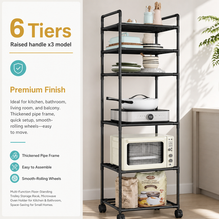 Étagère de rangement sur pied 6 niveaux en métal – Support multifonction pour micro-ondes, cuisine et petits espaces