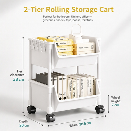 Chariot de rangement à roulettes 2 à 5 niveaux en plastique – Étagère mobile pour cuisine, salle de bain, bureau, livres, jouets et produits du quotidien