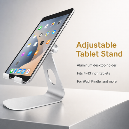 Support de Tablette Réglable en Aluminium – Dock de Bureau pour Tablettes 4 à 13 pouces – Compatible iPad, Kindle, Nexus – Design Pliable et Antidérapant