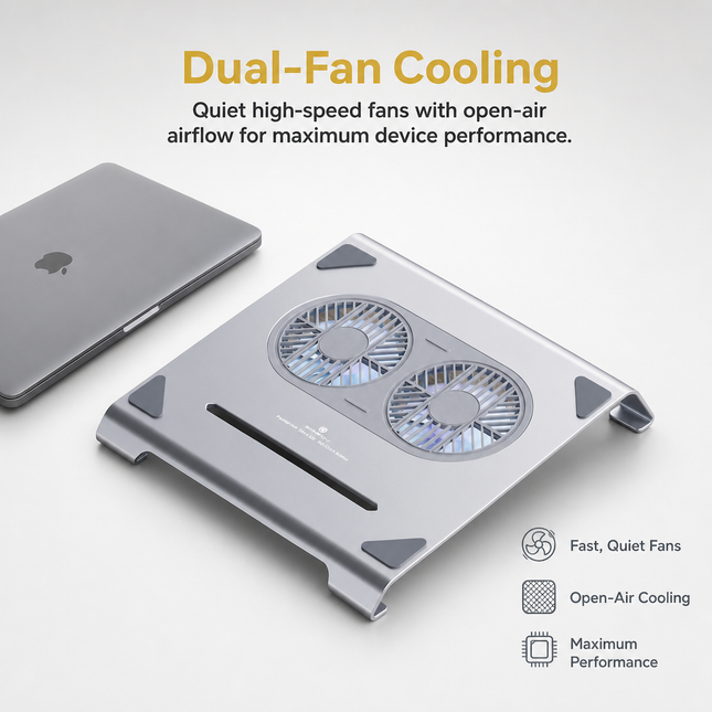 Support pour Ordinateur Portable en Aluminium – Ventilateur Silencieux Intégré – Support Ergonimique pour Notebook 12 à 17 pouces – Design Compact et Léger – Coloris Gris