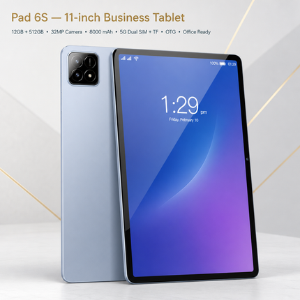 Tablette Android Pad 6S 11 pouces – 12 Go RAM, 512 Go, écran 2K, Android 14, processeur Octa-Core, double SIM 5G, Wi-Fi et caméra 32 MP