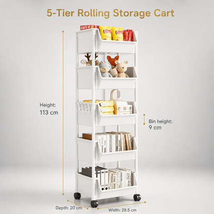 Chariot de rangement à roulettes 2 à 5 niveaux en plastique – Étagère mobile pour cuisine, salle de bain, bureau, livres, jouets et produits du quotidien