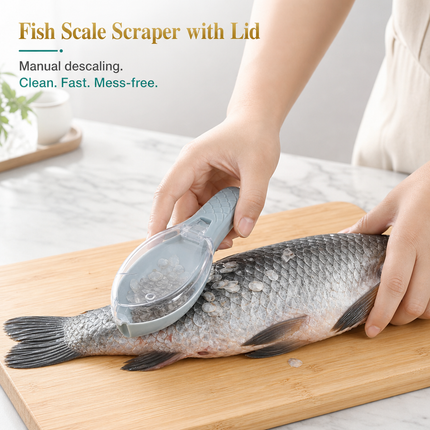 Grattoir à Écailles de Poisson Manuel avec Couvercle – Élimination des Écailles et Brossage – Outil de Cuisine et de Pêche – Matériau ABS Durable – Coloris Vert