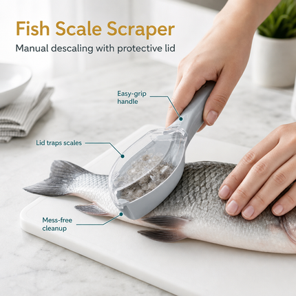 Grattoir à Écailles de Poisson Manuel avec Couvercle – Élimination des Écailles et Brossage – Outil de Cuisine et de Pêche – Matériau ABS Durable – Coloris Vert