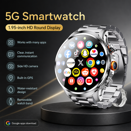 Reloj inteligente 4G AMOLED de 1,95" con GPS, Wi-Fi, cámara de 8 MP y seguimiento de actividad, batería de 1880 mAh, 16 GB + 256 GB de RAM, cámara de 8 MP, GPS, Wi-Fi, descarga de aplicaciones de Google, monitor de frecuencia cardíaca.
