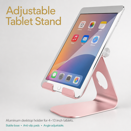 Support de Tablette Réglable en Aluminium – Dock de Bureau pour Tablettes 4 à 13 pouces – Compatible iPad, Kindle, Nexus – Design Pliable et Antidérapant
