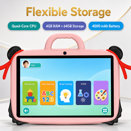 Tablette Enfant 7 Pouces avec Écran IPS, Caméra Double, 4GB+64GB, Android 13 - Idéale pour Études et Jeux