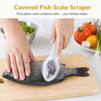 Grattoir à Écailles de Poisson Manuel avec Couvercle – Élimination des Écailles et Brossage – Outil de Cuisine et de Pêche – Matériau ABS Durable – Coloris Vert