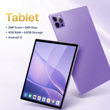 Tablette 10,1 Pouces Android 11 – 4 Go RAM + 64 Go ROM – Batterie 5000 mAh – Double Caméra 2 MP – Google Play – Design Ultra Fin – Wi-Fi, Type-C, OTG, Carte TF – Étui de Protection
