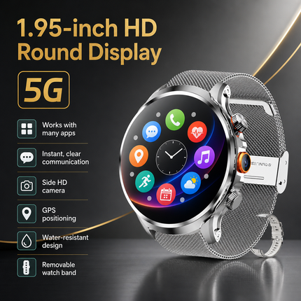 Reloj inteligente 4G AMOLED de 1,95" con GPS, Wi-Fi, cámara de 8 MP y seguimiento de actividad, batería de 1880 mAh, 16 GB + 256 GB de RAM, cámara de 8 MP, GPS, Wi-Fi, descarga de aplicaciones de Google, monitor de frecuencia cardíaca.