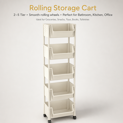 Chariot de rangement à roulettes 2 à 5 niveaux en plastique – Étagère mobile pour cuisine, salle de bain, bureau, livres, jouets et produits du quotidien