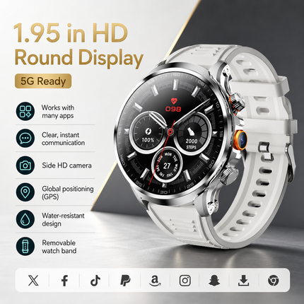 Reloj inteligente 4G AMOLED de 1,95" con GPS, Wi-Fi, cámara de 8 MP y seguimiento de actividad, batería de 1880 mAh, 16 GB + 256 GB de RAM, cámara de 8 MP, GPS, Wi-Fi, descarga de aplicaciones de Google, monitor de frecuencia cardíaca.