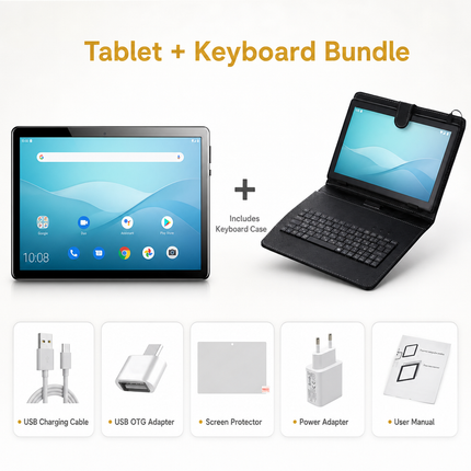 Tablette Android 13 10,1 po 4G LTE – 128 Go, processeur octocœur, écran IPS, double caméra et batterie 5000 mAh appel téléphonique Core 8 CPU AI accélère