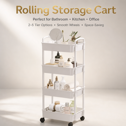 Chariot de rangement à roulettes 2 à 5 niveaux en plastique – Étagère mobile pour cuisine, salle de bain, bureau, livres, jouets et produits du quotidien