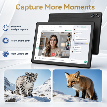 10.1-inch Android 16 Tablet – 24GB RAM (3+21) + 64GB ROM – Octa Core – 1280x800 LCD Screen – 6000 mAh Battery – 5MP / 8MP AF Camera – TF Support up to 1TB – Type-C – Complete bundle with keyboard, mouse, case, and stylus