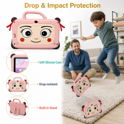 Tablette Enfant 7 Pouces avec Écran IPS, Caméra Double, 4GB+64GB, Android 13 - Idéale pour Études et Jeux