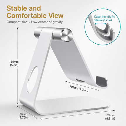 Support de Tablette Réglable en Aluminium – Dock de Bureau pour Tablettes 4 à 13 pouces – Compatible iPad, Kindle, Nexus – Design Pliable et Antidérapant