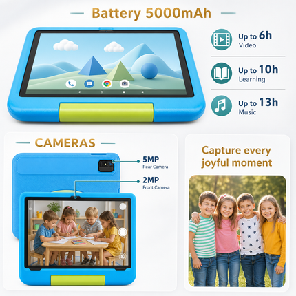 Kids Tablet, 10.1-inch Android 15 Kids Tablet 2020 with Eye Protection Screen, 8GB (4+4GB) RAM 64GB Storage, 5000mAh Battery