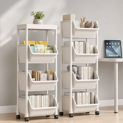 Chariot de rangement à roulettes 2 à 5 niveaux en plastique – Étagère mobile pour cuisine, salle de bain, bureau, livres, jouets et produits du quotidien