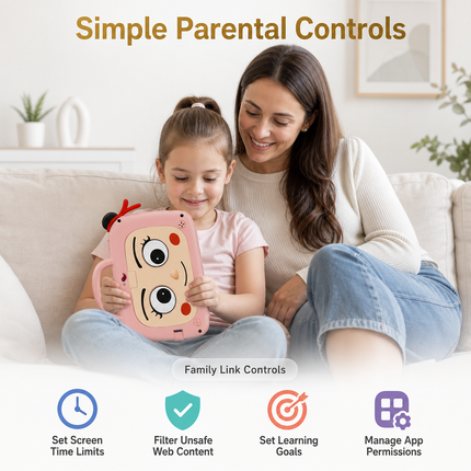 Tablette Enfant 7 Pouces avec Écran IPS, Caméra Double, 4GB+64GB, Android 13 - Idéale pour Études et Jeux