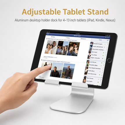 Support de Tablette Réglable en Aluminium – Dock de Bureau pour Tablettes 4 à 13 pouces – Compatible iPad, Kindle, Nexus – Design Pliable et Antidérapant
