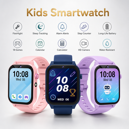 Montre intelligente pour enfant avec caméra HD, écran tactile 1,83 po, jeux, suivi du sommeil et podomètre