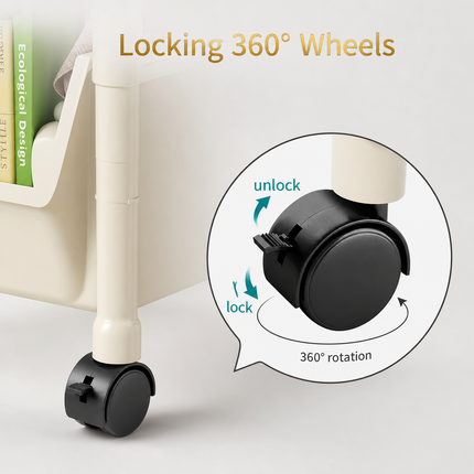 Chariot de rangement à roulettes 2 à 5 niveaux en plastique – Étagère mobile pour cuisine, salle de bain, bureau, livres, jouets et produits du quotidien