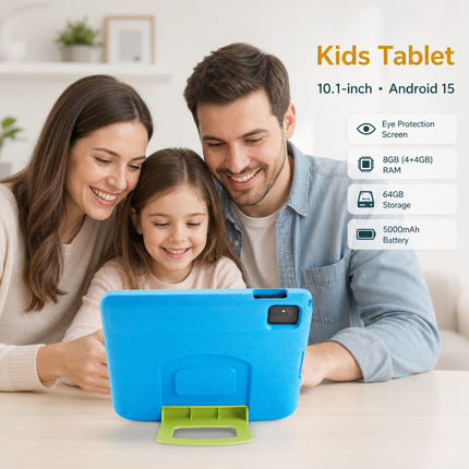 Kids Tablet, 10.1-inch Android 15 Kids Tablet 2020 with Eye Protection Screen, 8GB (4+4GB) RAM 64GB Storage, 5000mAh Battery