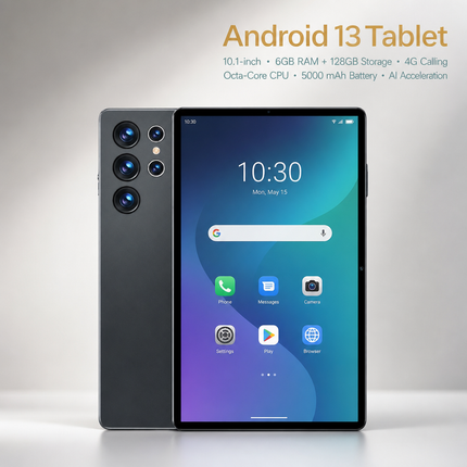 Tablette Android 13 10,1 po 4G LTE – 128 Go, processeur octocœur, écran IPS, double caméra et batterie 5000 mAh appel téléphonique Core 8 CPU AI accélère
