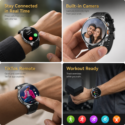 Reloj inteligente 4G AMOLED de 1,95" con GPS, Wi-Fi, cámara de 8 MP y seguimiento de actividad, batería de 1880 mAh, 16 GB + 256 GB de RAM, cámara de 8 MP, GPS, Wi-Fi, descarga de aplicaciones de Google, monitor de frecuencia cardíaca.