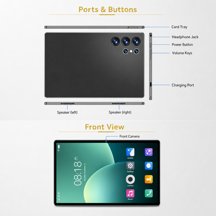 Tablette Android 13 10,1 po 4G LTE – 128 Go, processeur octocœur, écran IPS, double caméra et batterie 5000 mAh appel téléphonique Core 8 CPU AI accélère
