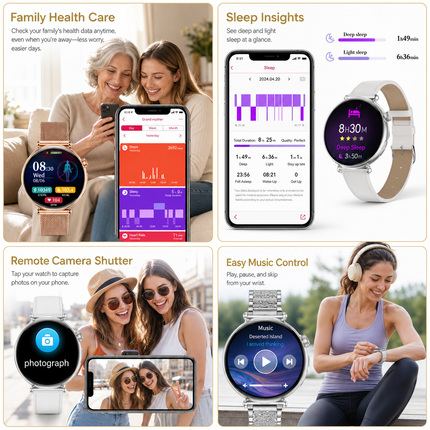 Montre connectée femme AMOLED 1,32 po – Appels Bluetooth, ECG, suivi santé et sport, écran 466 × 466, IP68