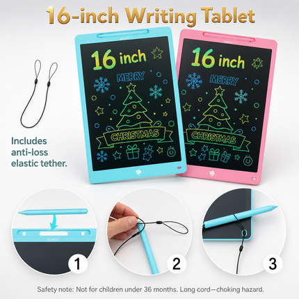Tablette d’écriture LCD 16 pouces – Ardoise électronique effaçable pour dessin et apprentissage dès 3 ans