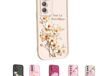 Funda de silicona a prueba de golpes con estampado de flores blancas y rosas | Bolsillo para Samsung Galaxy A14, A15, A25, A54 5G, S21, S23, S24 Plus, S25 | Protección completa y elegante
