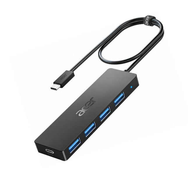 Hub USB 3.0 Acer – Adaptateur Ultra‑Fin à 4 Ports USB‑A – Adaptateur Ultra‑Fin 4 Ports USB 3.0 avec Port USB‑C 5V 3A - Compatible avec Ordinateurs Portables, Bureaux, Souris, Claviers – Transfert 5 Gbit/s – Plug-and‑Play – Windows, Linux, Acer, Chromebook
