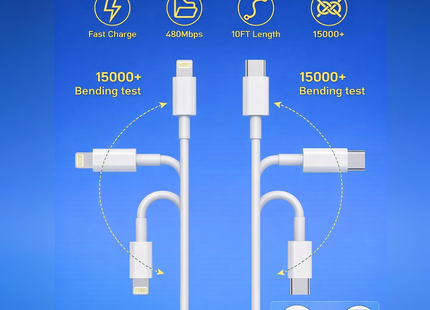 Cargador de pared PD de 20 W + cable USB-C a Lightning de 3 m (10 pies) - Carga rápida para iPhone 14, 13, 12, 11 Pro Max, XR, iPad, AirPods
