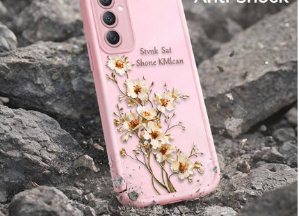 Funda de silicona a prueba de golpes con estampado de flores blancas y rosas | Bolsillo para Samsung Galaxy A14, A15, A25, A54 5G, S21, S23, S24 Plus, S25 | Protección completa y elegante