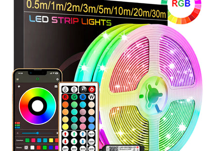 Ruban lumineux LED RGB 5V 16 LEDs/m - Contrôle par Télécommande et Application Smartphone (IOS - Android) - 9 Longueurs (0.5m à 30m) pour Décoration Chambre, Salon, Fête