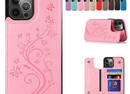 Étui Portefeuille iPhone avec Embrochure Papillon, Support Magnétique et Porte-Cartes | Pour iPhone 16 Pro Max 16e 15 14 13 12 11 SE2 X XR XS 8 7 Plus