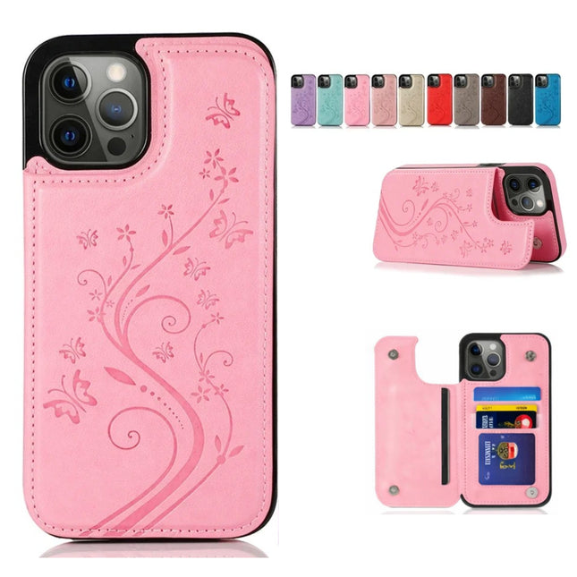 Étui Portefeuille iPhone avec Embrochure Papillon, Support Magnétique et Porte-Cartes | Pour iPhone 16 Pro Max 16e 15 14 13 12 11 SE2 X XR XS 8 7 Plus