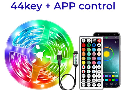 Ruban lumineux LED RGB 5V 16 LEDs/m - Contrôle par Télécommande et Application Smartphone (IOS - Android) - 9 Longueurs (0.5m à 30m) pour Décoration Chambre, Salon, Fête