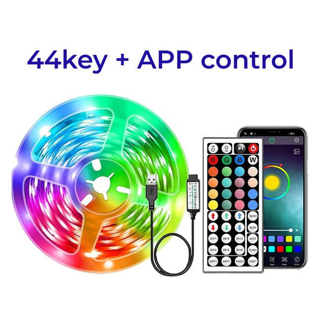 Ruban lumineux LED RGB 5V 16 LEDs/m - Contrôle par Télécommande et Application Smartphone (IOS - Android) - 9 Longueurs (0.5m à 30m) pour Décoration Chambre, Salon, Fête