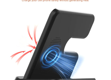 Station de Charge Sans Fil 3-en-1 Pliable 15W – Chargeur Qi Compatible Samsung Galaxy Z Fold / Z Flip / Galaxy S/ Galaxy Note, iPhone, AirPods, Google Pixel , Huawei FreeBuds, Liberty Air, Galaxy Watch, Galaxy Buds – Support Incliné avec Témoin LED