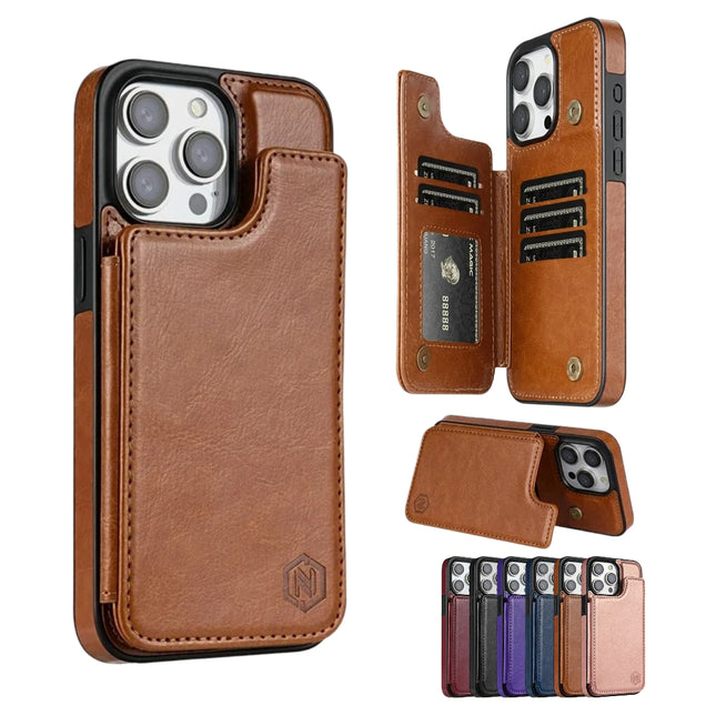 Étui Portefeuille Cuir PU Anti-RFID et Anti-Vol Magnétique | Pour iPhone 16 Pro Max 15 Plus 14 13 12 11 SE3 SE2 XR XS 8 7 | Poche Coque de Protection avec Porte-Cartes et Support