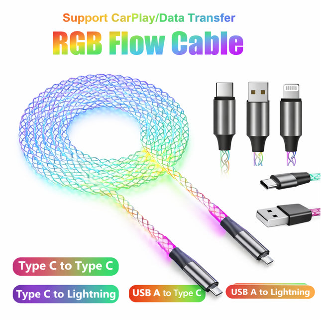 Cable de Carga y Datos USB-A a Tipo-C / Micro / Lightning 66W – Carga Rápida con Indicador Luminoso LED – Compatible con Samsung, Xiaomi, iPhone y Dispositivos Conectados