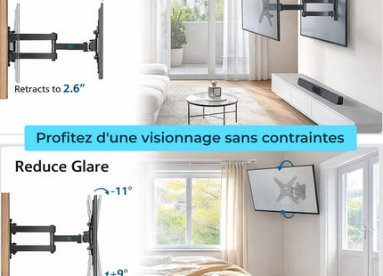 Support Mural Articulé Full Motion pour TV 13-42 Pouces – Compatible VESA 200x200mm – Rotation, Inclinaison et Extension – Charge Maximale 20 kg – Acier Allié – Modèle PISF1