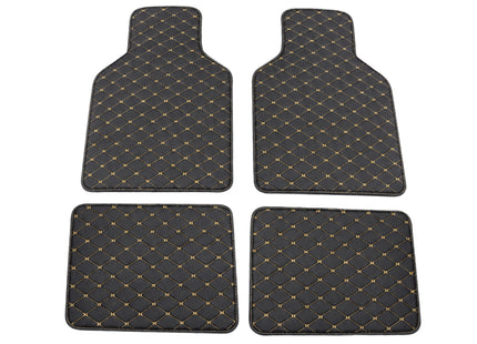 Tapis de Sol Automobile Universel – Lot 4 Pièces – Antidérapant, Imperméable, Tous Temps – Anti-Rayures, Anti-Boue – Doublure de Chargement – Cuir PU – Noir/Noir, Noir/Rouge, Noir/Doré