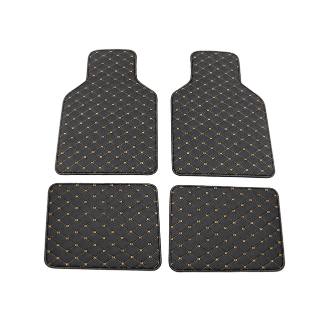 Tapis de Sol Automobile Universel – Lot 4 Pièces – Antidérapant, Imperméable, Tous Temps – Anti-Rayures, Anti-Boue – Doublure de Chargement – Cuir PU – Noir/Noir, Noir/Rouge, Noir/Doré