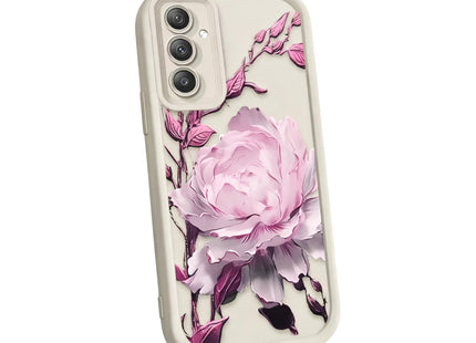 Funda de silicona a prueba de golpes con estampado de flores blancas y rosas | Bolsillo para Samsung Galaxy A14, A15, A25, A54 5G, S21, S23, S24 Plus, S25 | Protección completa y elegante